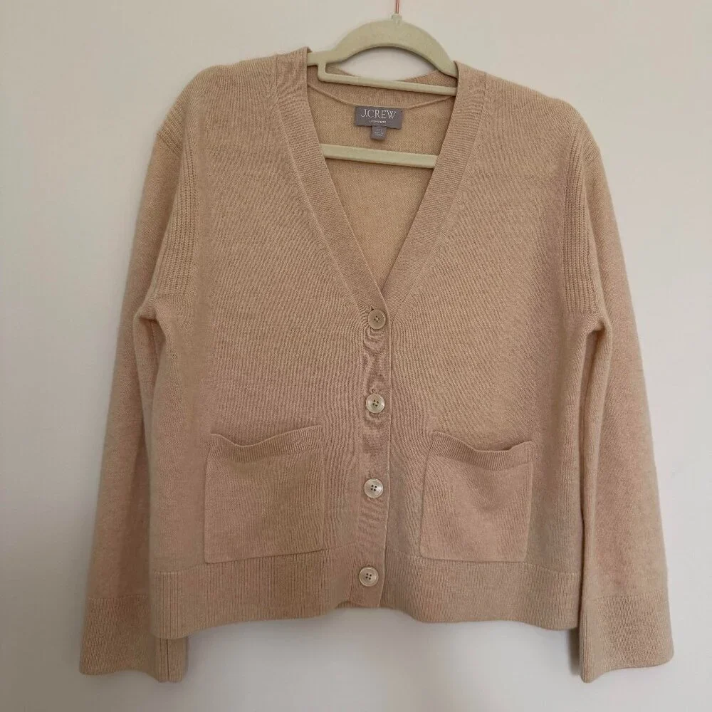 J. Crew 100% Cashmere Cardigan Sweater Quiet Luxury Minimalist Sand - XXS